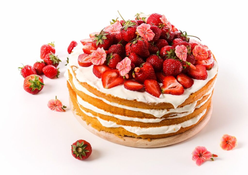 sponge cake with strawberries top